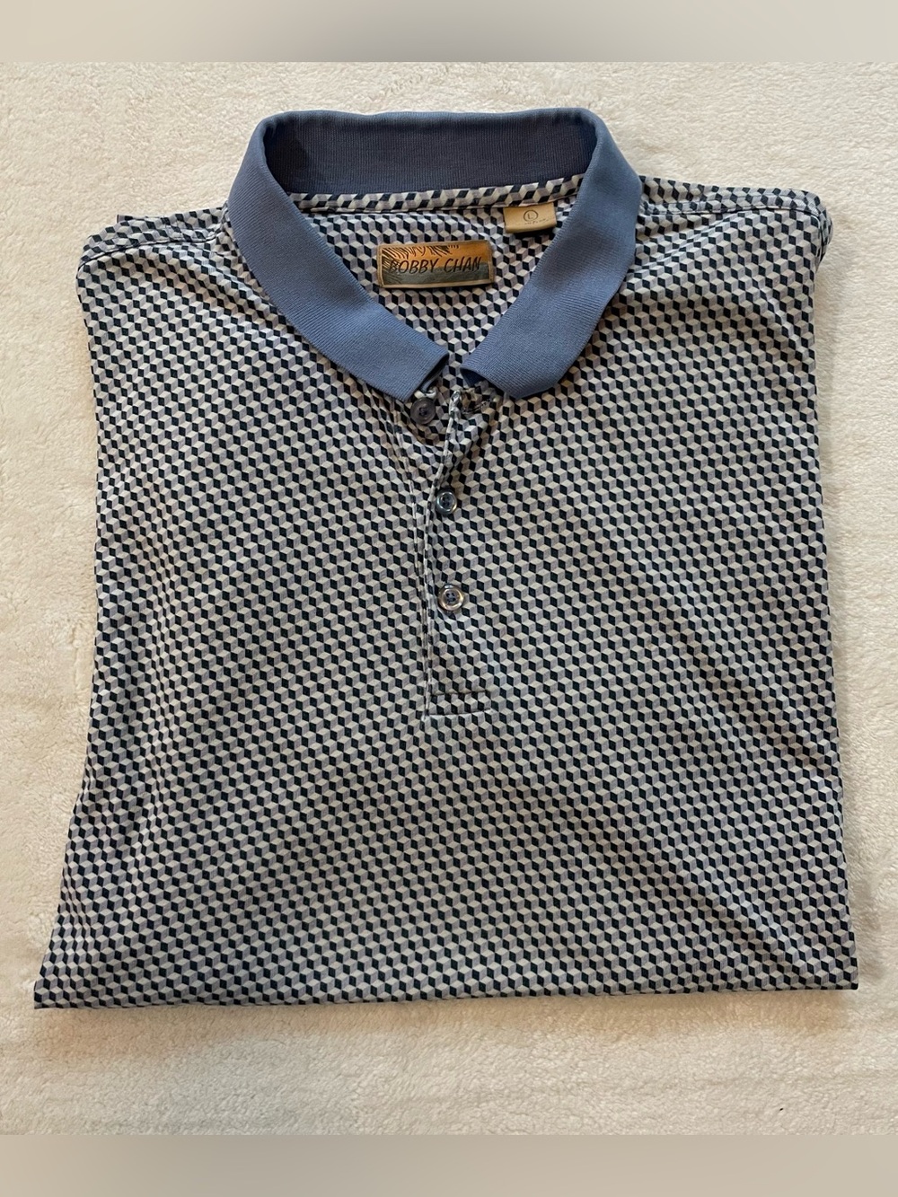 Vintage Bobby Chan Silk Diamond Cubing Polo Shirt size L